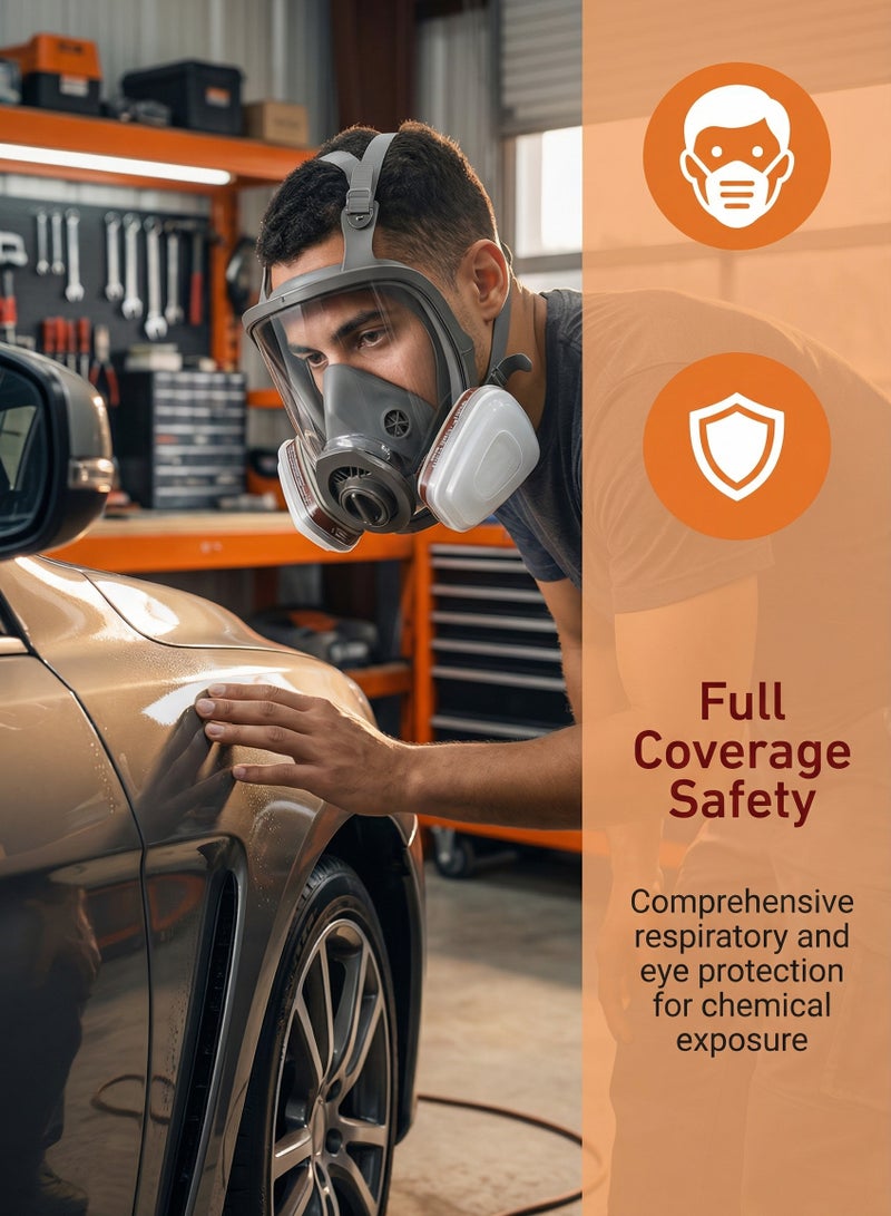 In critical moments, please prepare some gas masks at home~KN95 Full Face Respirator Mask Set with 2 Filters and 10 Cotton Pads for Industrial Painting Grinding - Image 1